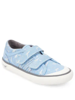 Start-rite Jurassic Dinosaur Print Double Riptape Lightweight Canvas Shoes - Blue