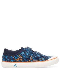 Start-rite Zoom Navy Blue Aeroplane Print Double Riptape Canvas Shoes - Navy