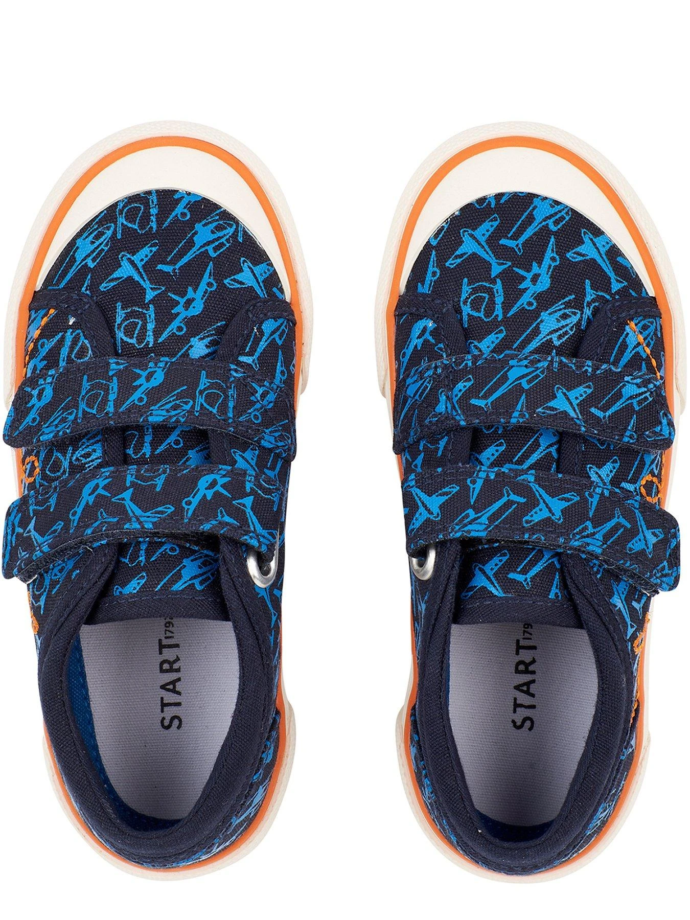 Start-rite Zoom Navy Blue Aeroplane Print Double Riptape Canvas Shoes - Navy 3 Start-rite Zoom Navy Blue Aeroplane Print Double Riptape Canvas Shoes - Navy - Image 3
