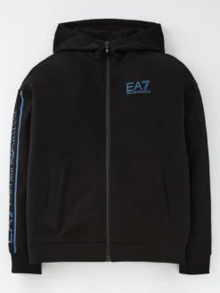 EA7 Emporio Armani Boys Extended Logo Zip Through Hoodie - Black