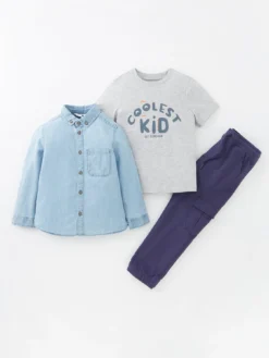Mini V By Very Boys Denim Shirt Ss Tee & Cargo Jog Set