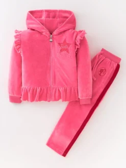 Barbie Children's 2-Piece Sequin Velour Frill Tracksuit - Pink
