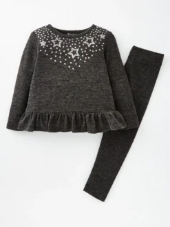 Mini V By Very Girls Charcoal Snit Sequin Jog Set