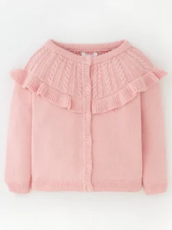 Mini V By Very Girls Pointelle Frill Knitted Cardigan - Pink
