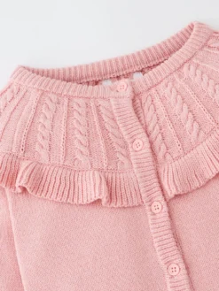 Mini V By Very Girls Pointelle Frill Knitted Cardigan - Pink -Mamas & Papas || MONSOON || RIVER ISLAND Sales VI0L4 SQ4 0000000063 PINK SLd
