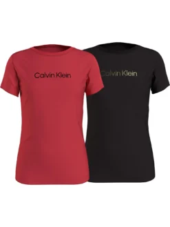Calvin Klein Girls 2 Pack Logo Short Sleeve T-Shirts - Black/Red