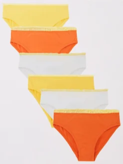 River Island Girls 6 Pack Frill Trim Brief - Orange