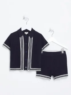 River Island Mini Mini Boys Tipped Polo Shirt Outfit - Navy