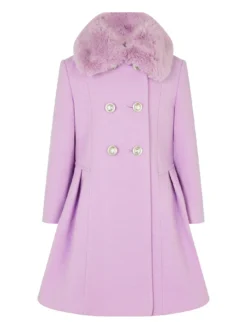Monsoon Girls Double Breasted Skirted Smart Coat - Lilac