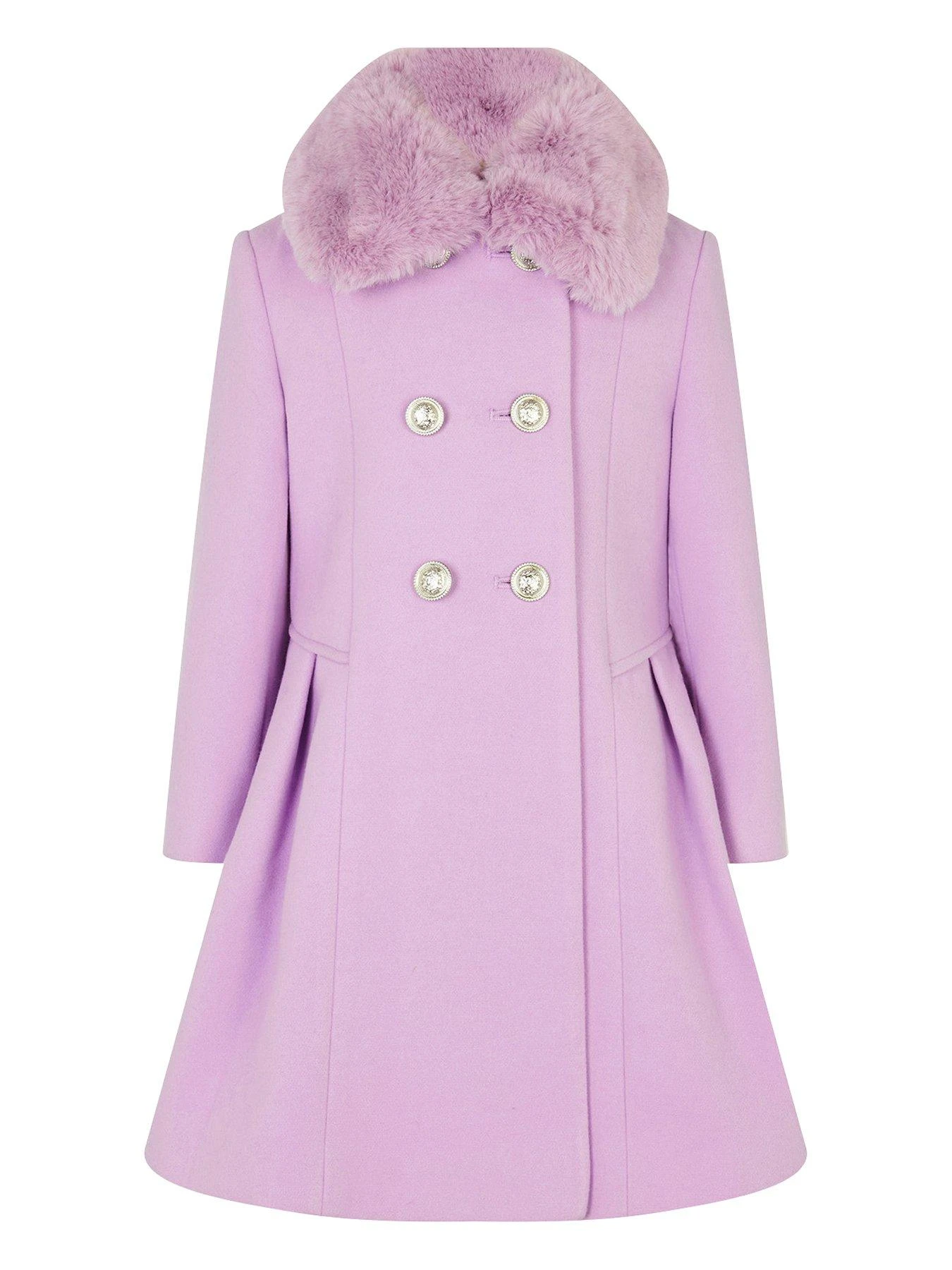 Monsoon Girls Double Breasted Skirted Smart Coat - Lilac 1 Monsoon Girls Double Breasted Skirted Smart Coat - Lilac