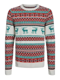 Jack & Jones Junior Boys Christmas Snowball Knit Jumper - Cream