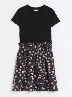 River Island Girls Heart Print T-Shirt Dress - Black
