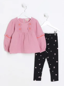 River Island Mini Mini Girls Embroidered Top Set - Pink
