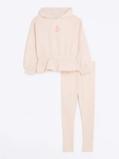 River Island Girls Rib Peplum Hoodie And Leggings Set - Pink