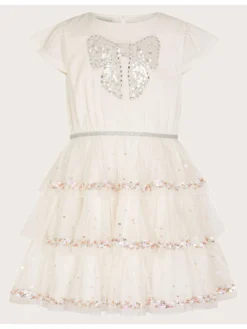 Monsoon Girls Disco Amazing Bow Dress - Ivory