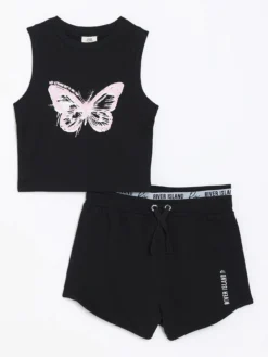 River Island Girls Butterfly Top And Shorts Set - Black