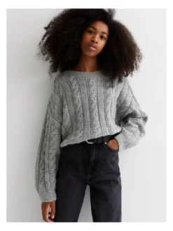 New Look 915 Chloe Cable Crop Jumper Grey