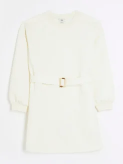 River Island Girls Jacquard Belted Sweatshirt Dress - Cream