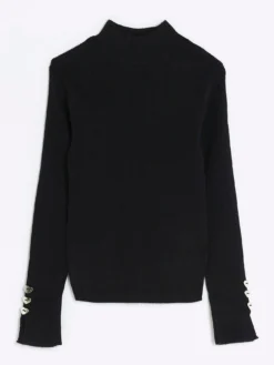 River Island Girls Rib High Neck Jumper - Black