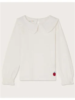 Monsoon Girls Jersey Collar Long Sleeve T-Shirt - Ivory