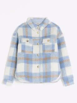 River Island Girls Checked Shacket - Blue