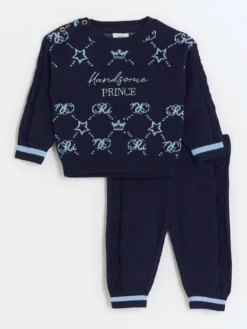 River Island Baby Baby Boys Monogram Jumper Set - Navy