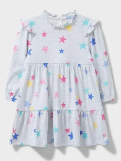 Crew Clothing Girls Frill Neck Starburst Dress - Grey