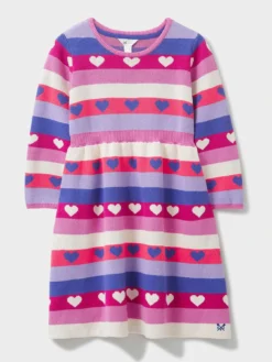 Crew Clothing Girls Heart Intarsia Knitted Dress - Multi